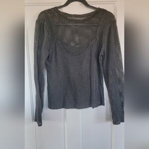 We The Free Gray Mesh Long Sleeve Top
